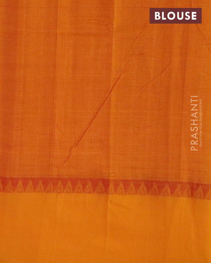 Mangalagiri silk cotton saree red and mustard yellow with plain body and temple woven border - {{ collection.title }} by Prashanti Sarees