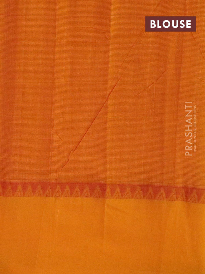 Mangalagiri silk cotton saree red and mustard yellow with plain body and temple woven border - {{ collection.title }} by Prashanti Sarees