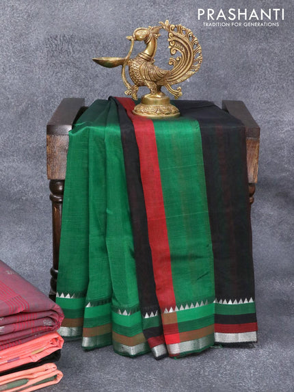 Mangalgiri silk cotton saree green with plain body and silver zari woven simple border - {{ collection.title }} by Prashanti Sarees