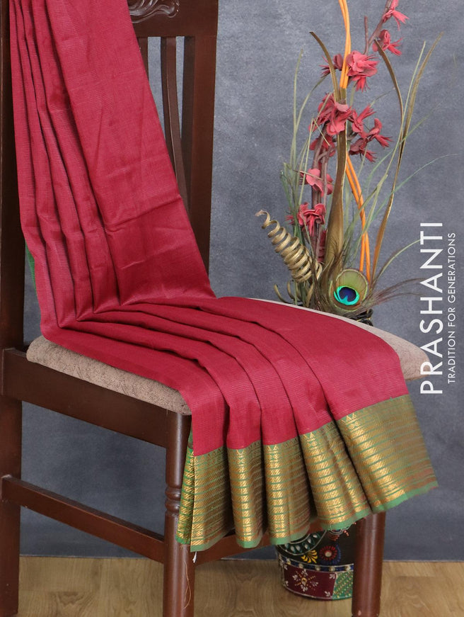 Mangalgiri silk cotton saree maroon and green with plain body and zari woven border - {{ collection.title }} by Prashanti Sarees