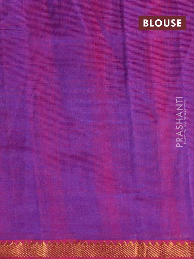 Mangalgiri silk cotton saree pink and blue with plain body and temple design zari woven border - {{ collection.title }} by Prashanti Sarees