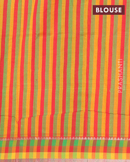 Mangalgiri silk cotton saree red and green with plain body and temple design silver zari woven border - {{ collection.title }} by Prashanti Sarees