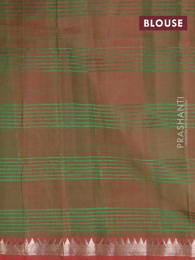 Mangalgiri silk cotton saree reddish pink and dual shade of green with silver zari woven buttas and temple design silver zari woven border - {{ collection.title }} by Prashanti Sarees