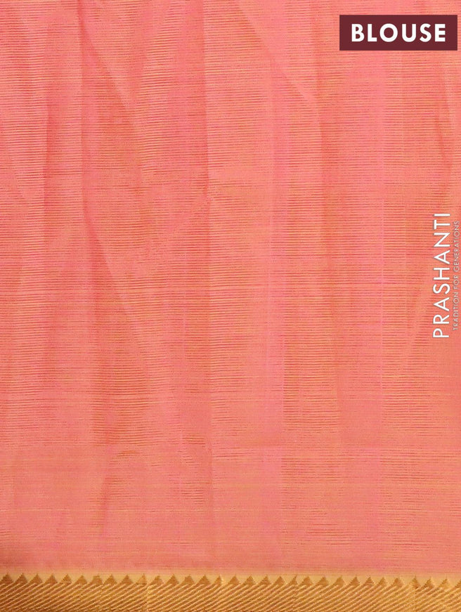 Mangalgiri silk cotton saree yellow and light pink with plain body and temple design zari woven border - {{ collection.title }} by Prashanti Sarees
