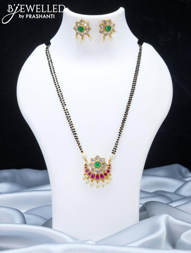 Mangalsutra double layer kemp and cz stone with chandbali pendant - {{ collection.title }} by Prashanti Sarees