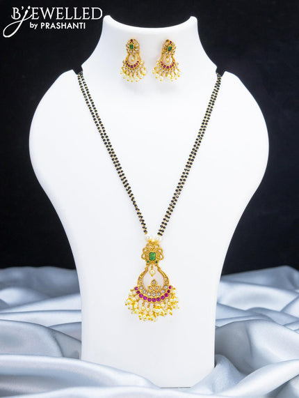 Mangalsutra double layer kemp and cz stone with pearl hangings - {{ collection.title }} by Prashanti Sarees