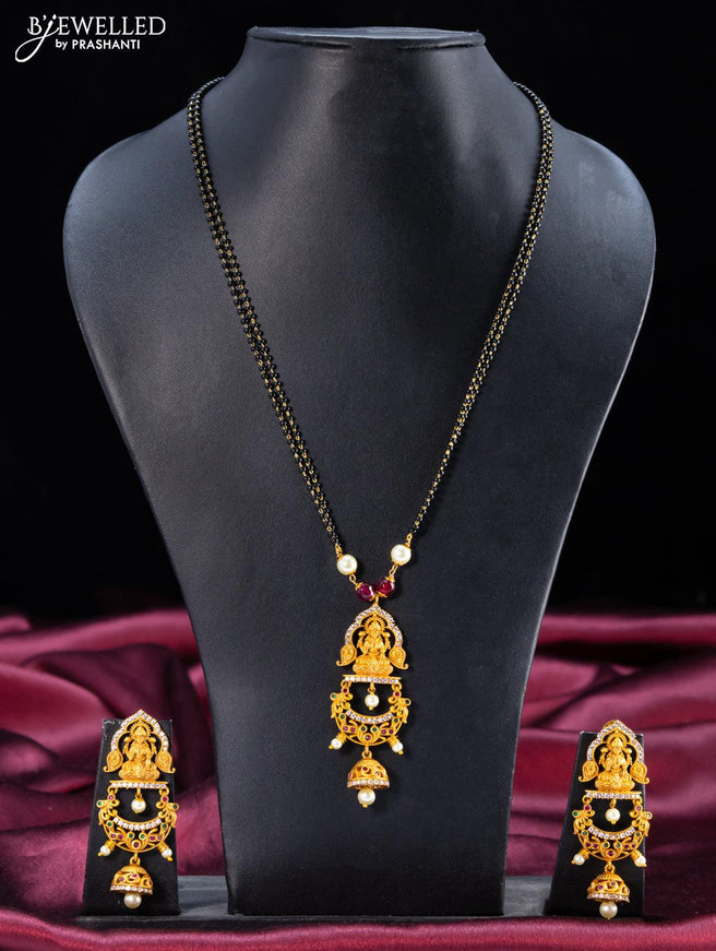 Mangalsutra double layer with kemp and cz stone lakshmi pendant - {{ collection.title }} by Prashanti Sarees