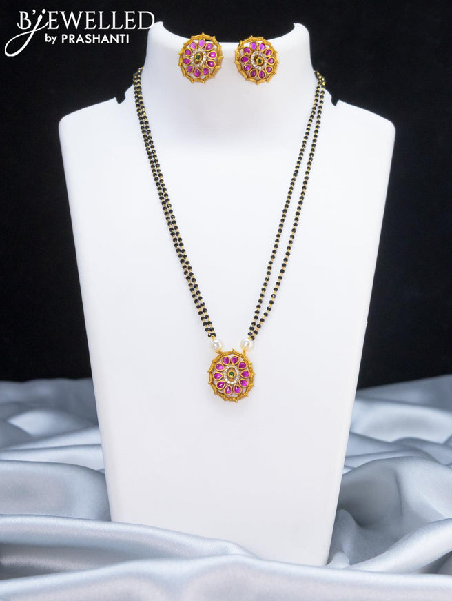 Mangalsutra double layer with kemp and cz stone pendant - {{ collection.title }} by Prashanti Sarees