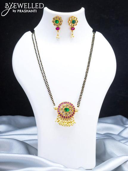Mangalsutra double layer with kemp stone and floral pendant - {{ collection.title }} by Prashanti Sarees