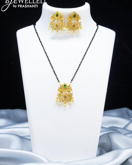 Mangalsutra with kemp and cz stone pendant - {{ collection.title }} by Prashanti Sarees