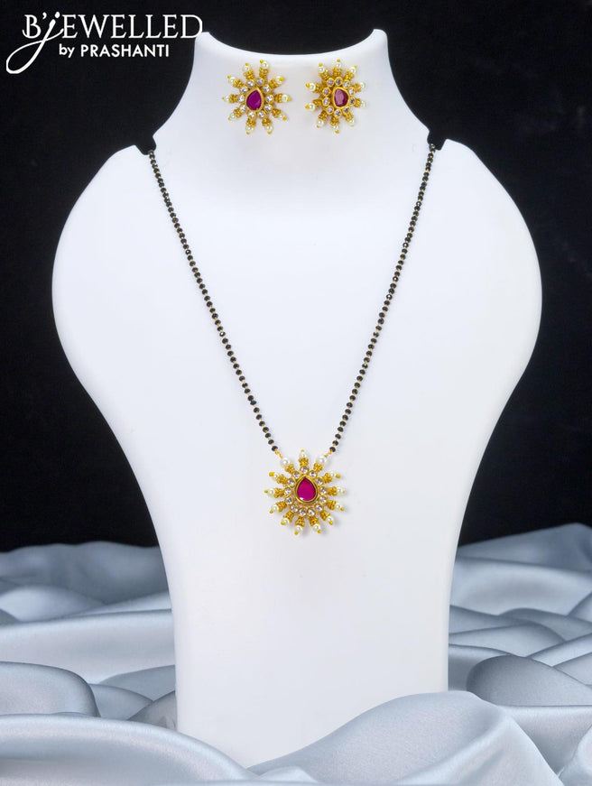 Mangalsutra with pink kemp and cz stone - {{ collection.title }} by Prashanti Sarees