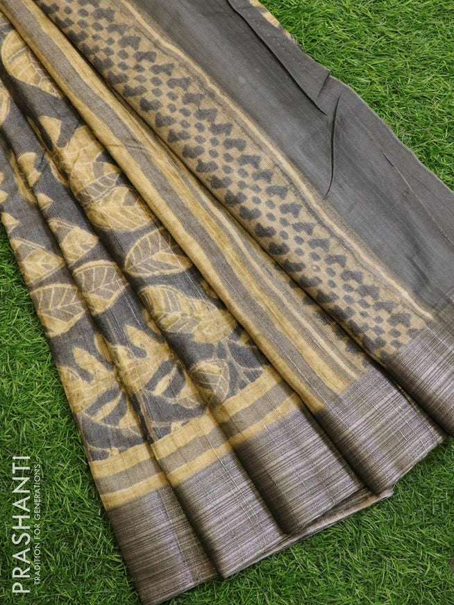 Matka silk saree grey with allover digital prints and zari woven border - {{ collection.title }} by Prashanti Sarees