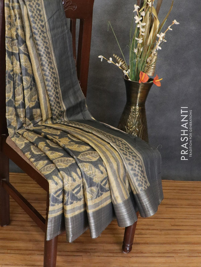 Matka silk saree grey with allover digital prints and zari woven border - {{ collection.title }} by Prashanti Sarees