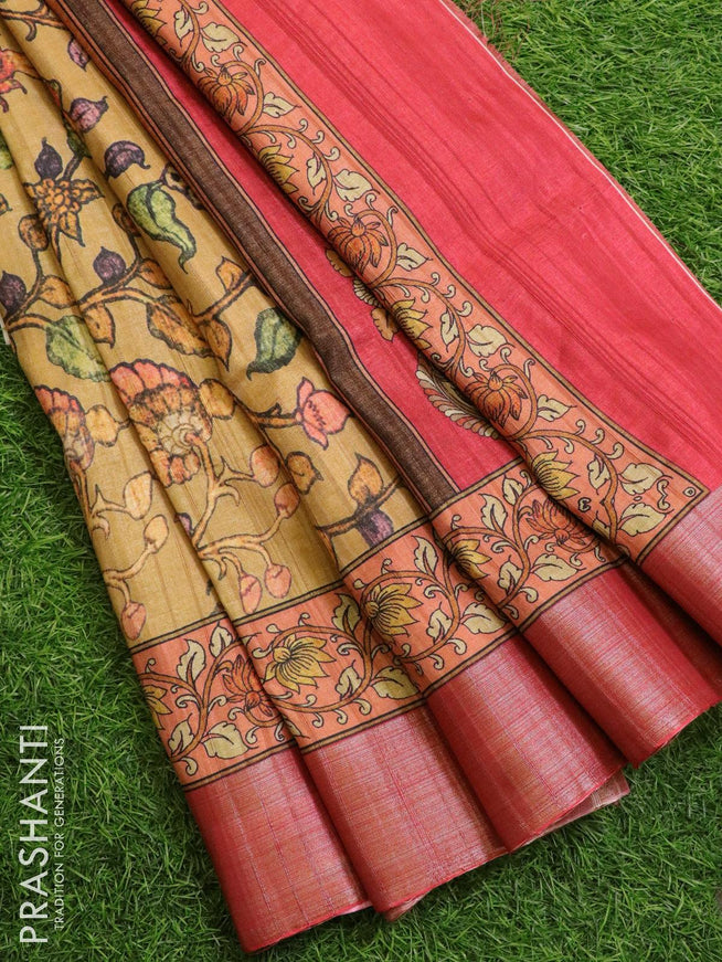 Matka silk saree sandal with allover digital prints and zari woven border - {{ collection.title }} by Prashanti Sarees