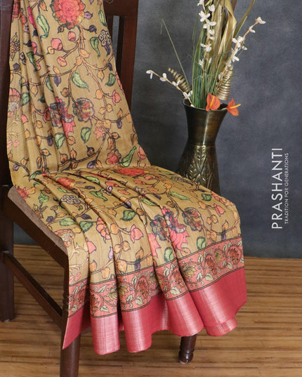 Matka silk saree sandal with allover digital prints and zari woven border - {{ collection.title }} by Prashanti Sarees