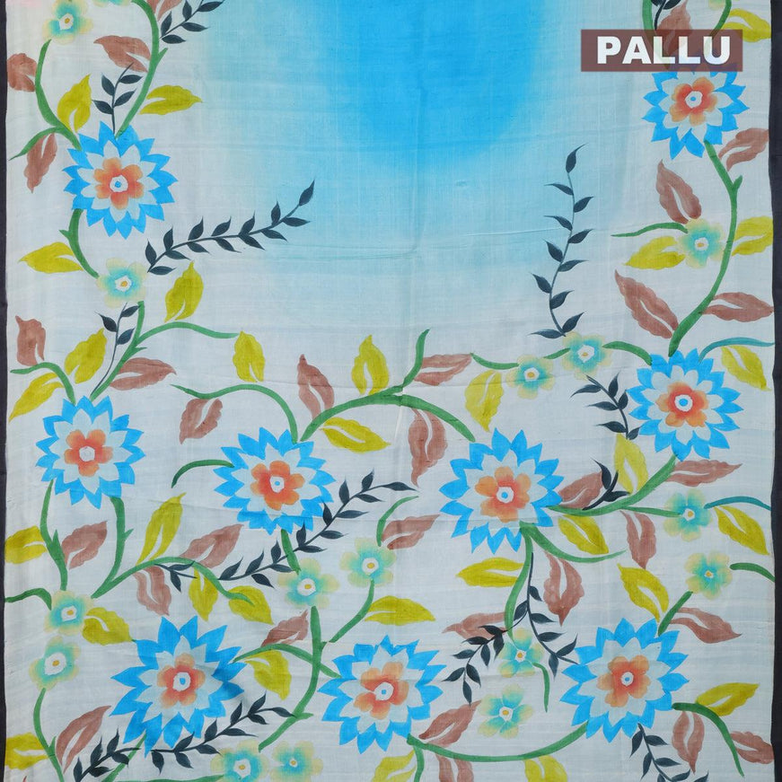 Mulberry silk saree light blue and off white with plain body and printed border - {{ collection.title }} by Prashanti Sarees