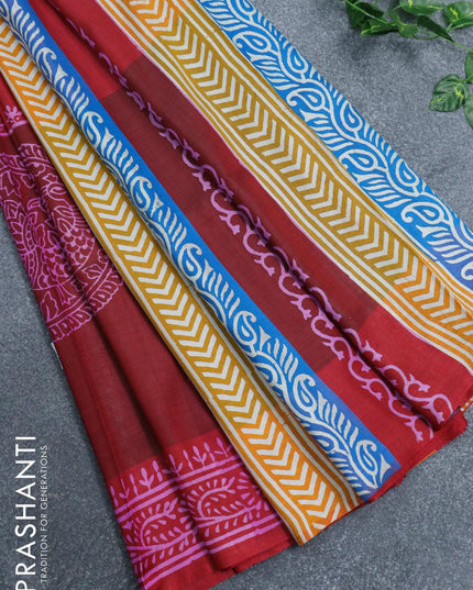Mulberry silk saree maroon and deep maroon with hand painted prints - {{ collection.title }} by Prashanti Sarees