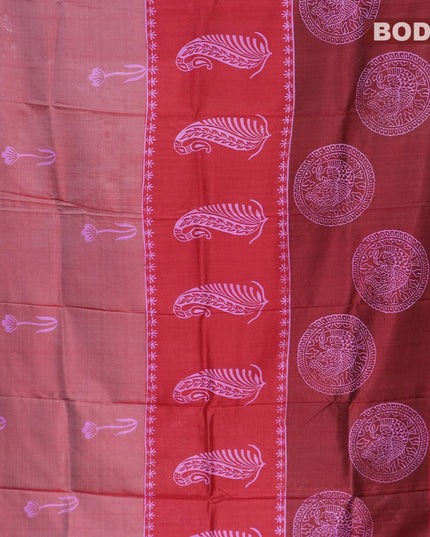 Mulberry silk saree maroon and deep maroon with hand painted prints - {{ collection.title }} by Prashanti Sarees