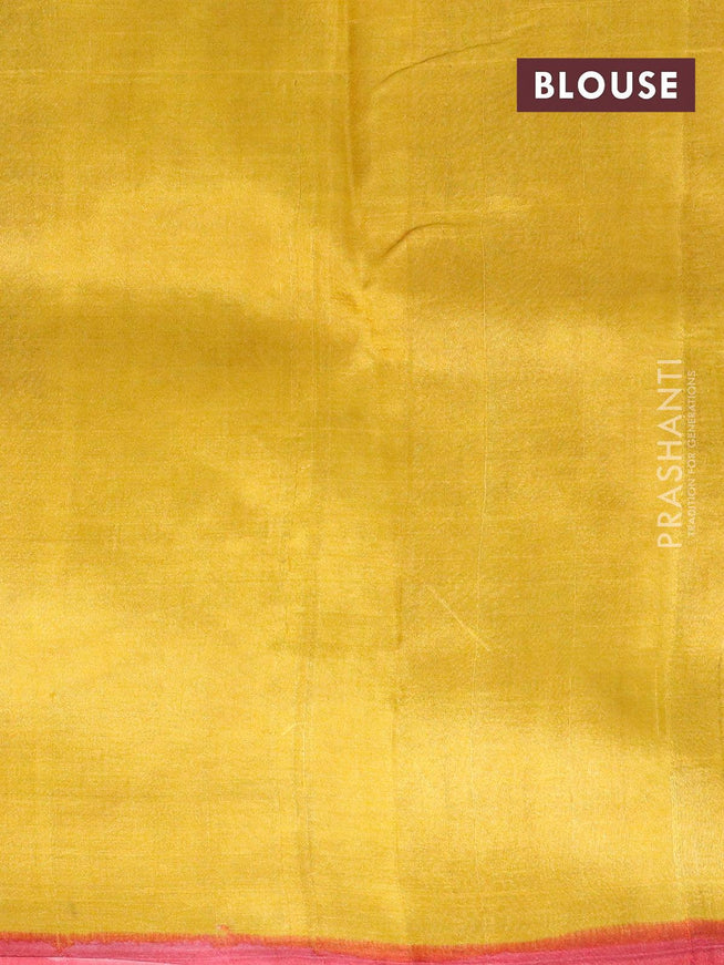 Mulberry silk saree mustard yellow and pastel blue with plain body and printed border - {{ collection.title }} by Prashanti Sarees