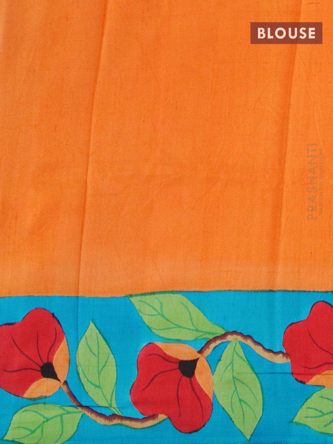 Parijaat and Periwinkle Mulberry Silk Sari