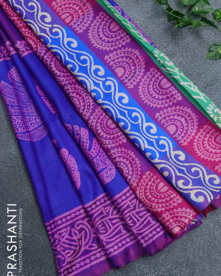 Mulberry silk saree violet and blue with hand painted prints - {{ collection.title }} by Prashanti Sarees