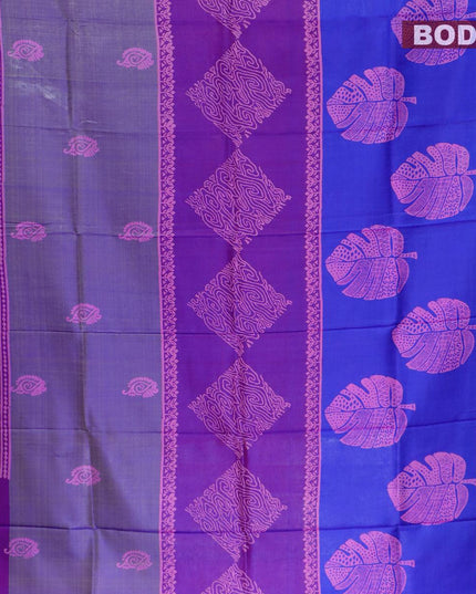 Mulberry silk saree violet and blue with hand painted prints - {{ collection.title }} by Prashanti Sarees