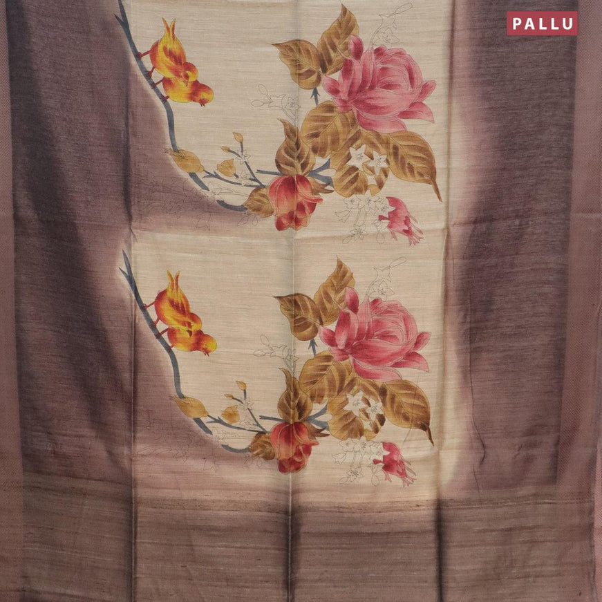 Munga silk saree beige and wine shade with allover prints and woven border - {{ collection.title }} by Prashanti Sarees