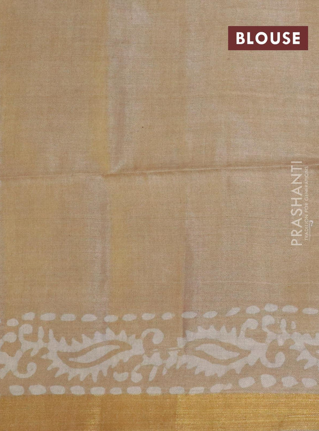 Munga silk saree beige with batik prints and zari woven border - {{ collection.title }} by Prashanti Sarees