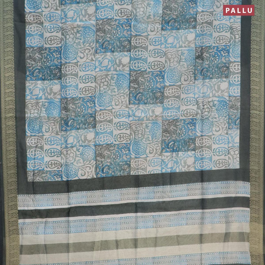 Munga silk saree blue and black with allover prints and woven border - {{ collection.title }} by Prashanti Sarees