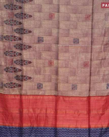 Munga silk saree blue and red with allover prints and zari woven border - {{ collection.title }} by Prashanti Sarees