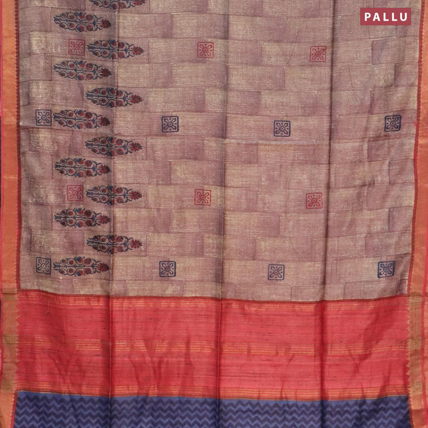 Munga silk saree blue and red with allover prints and zari woven border - {{ collection.title }} by Prashanti Sarees