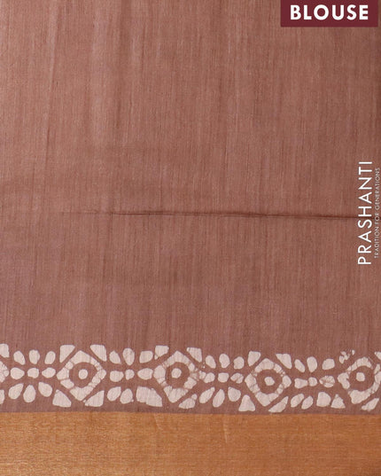 Munga silk saree brown with allover batik prints and zari woven border - {{ collection.title }} by Prashanti Sarees