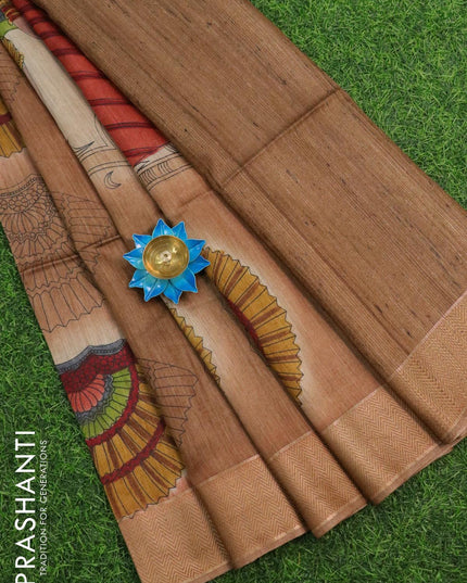 Munga silk saree brown with allover prints and woven border - {{ collection.title }} by Prashanti Sarees
