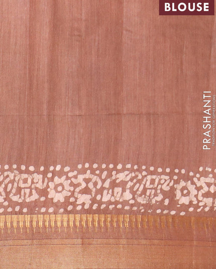 Munga silk saree dark brown with allover batik prints and zari woven border - {{ collection.title }} by Prashanti Sarees