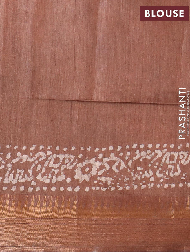 Munga silk saree dark brown with allover batik prints and zari woven border - {{ collection.title }} by Prashanti Sarees
