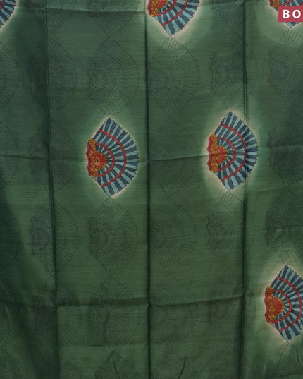 Munga silk saree green shade with allover prints in borderless style - {{ collection.title }} by Prashanti Sarees