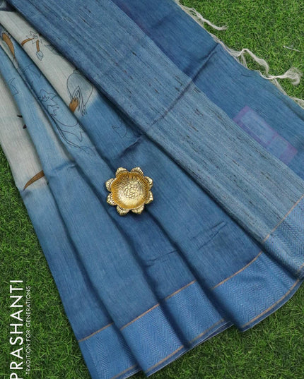 Munga silk saree grey shade and blue shade with allover prints and woven border - {{ collection.title }} by Prashanti Sarees