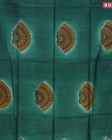 Munga silk saree peacock green with allover prints in borderless style - {{ collection.title }} by Prashanti Sarees