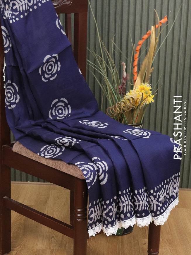 Organza saree dark blue with allover batik prints and crocia lace work border - {{ collection.title }} by Prashanti Sarees