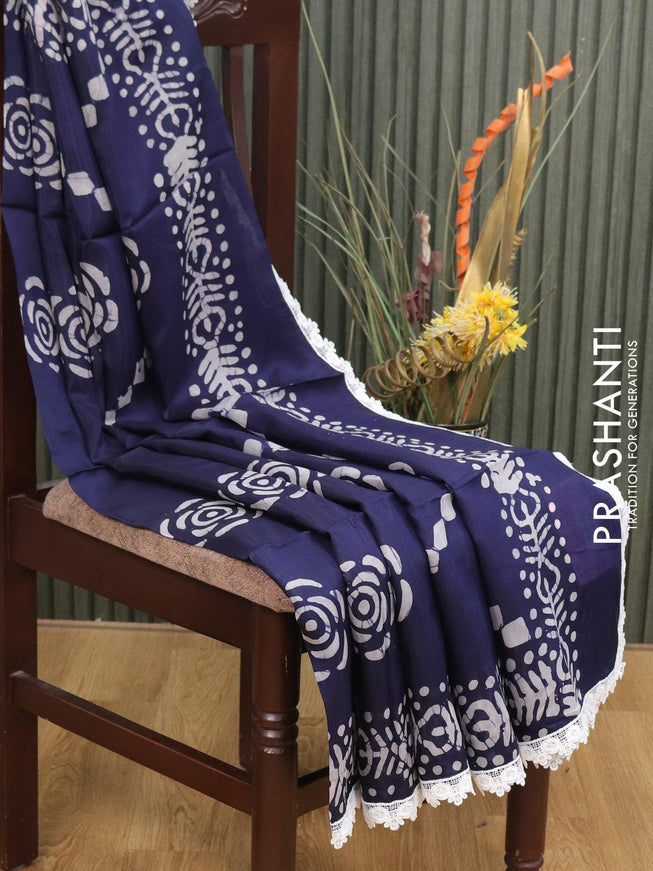 Organza saree dark blue with allover batik prints and crocia lace work border - {{ collection.title }} by Prashanti Sarees