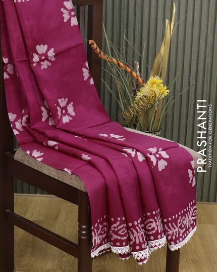 Organza saree dark magenta pink with allover batik prints and crocia lace work border - {{ collection.title }} by Prashanti Sarees