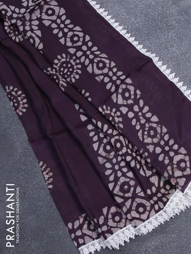 Organza saree deep jamun shade with allover batik butta prints and crocia lace work border - {{ collection.title }} by Prashanti Sarees