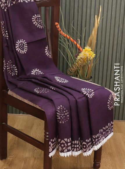 Organza saree deep jamun shade with allover batik butta prints and crocia lace work border - {{ collection.title }} by Prashanti Sarees