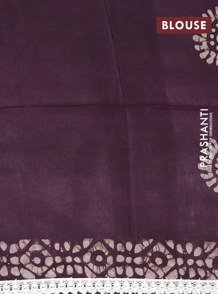 Organza saree deep jamun shade with allover batik butta prints and crocia lace work border - {{ collection.title }} by Prashanti Sarees