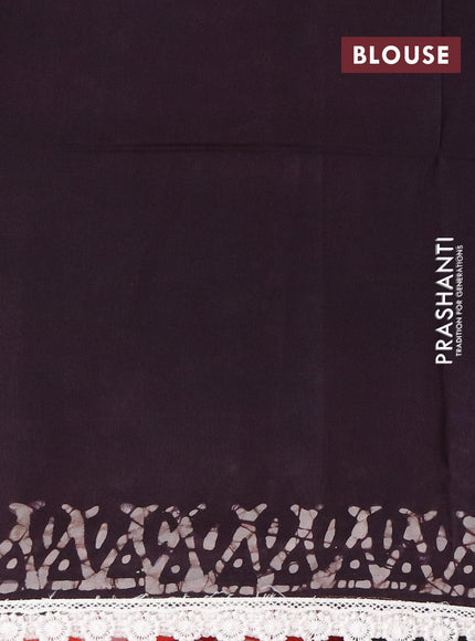 Organza saree deep jamun shade with allover batik prints and crocia lace work border - {{ collection.title }} by Prashanti Sarees