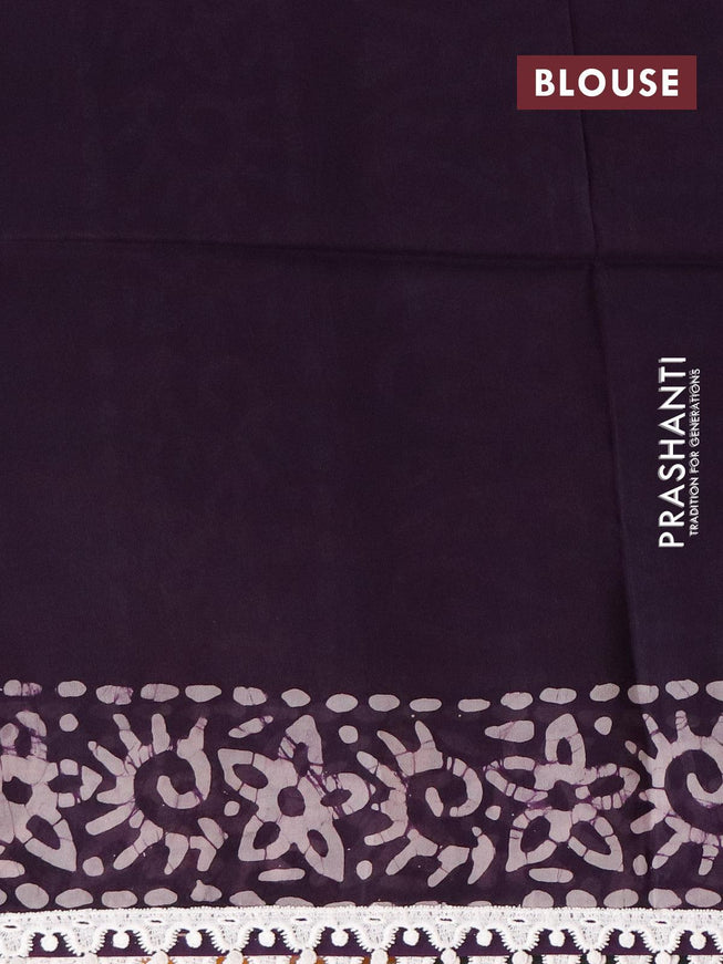 Organza saree deep violet with allover batik prints and crocia lace work border - {{ collection.title }} by Prashanti Sarees
