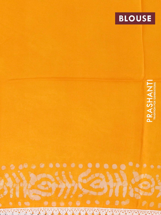 Organza saree mango yellow with allover batik prints and crocia lace work border - {{ collection.title }} by Prashanti Sarees