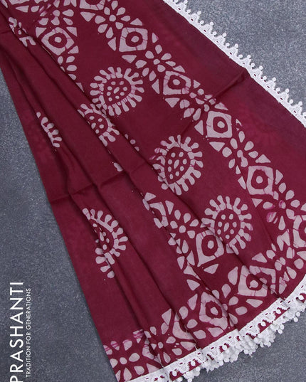 Organza saree maroon with allover batik butta prints and crocia lace work border - {{ collection.title }} by Prashanti Sarees