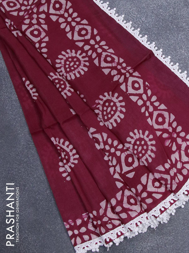 Organza saree maroon with allover batik butta prints and crocia lace work border - {{ collection.title }} by Prashanti Sarees