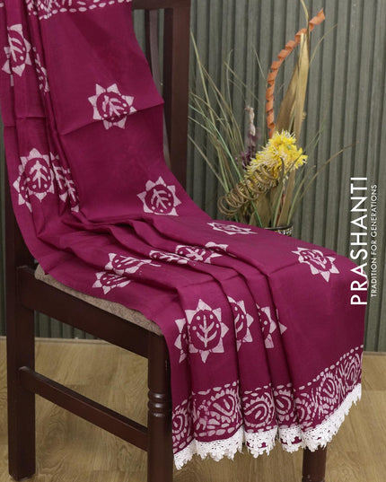 Organza saree maroon with allover batik prints and crocia lace work border - {{ collection.title }} by Prashanti Sarees